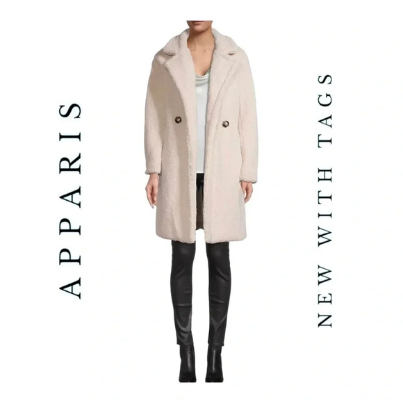 APPARIS ANOUCK FAUX SHERLING COAT SIZE XXL CREAM IN COLOR DOUBLE BREASTED POCKET - Picture 1 of 15